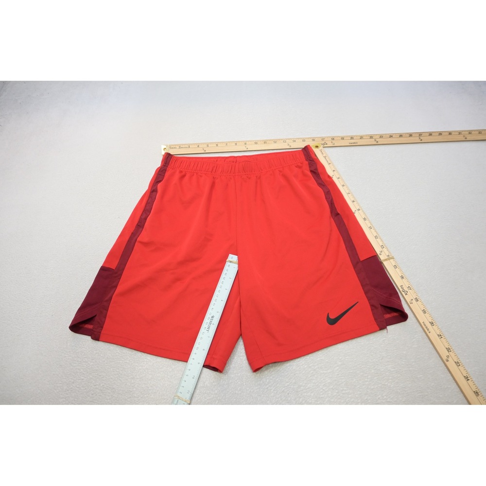 Nike Athletic Gym Shorts Men XL Red Dri-FIT Side Stripe Pockets Excellent